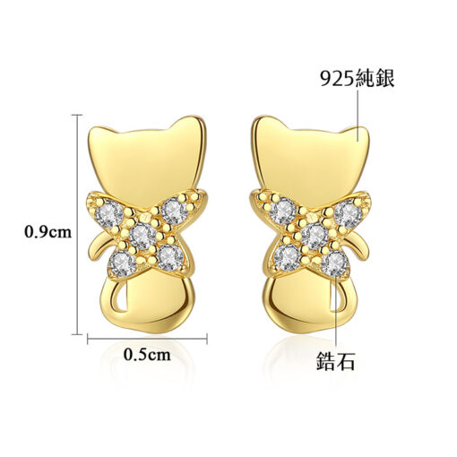 甜蜜貓咪 925純銀鋯石耳環✓：圖片 6