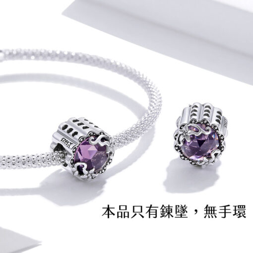 夢幻紫花鋯石 925純銀串珠鍊墜：圖片 5