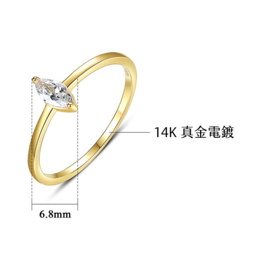 簡約單鑽欖尖鋯石 925純銀戒指✓：圖片 7